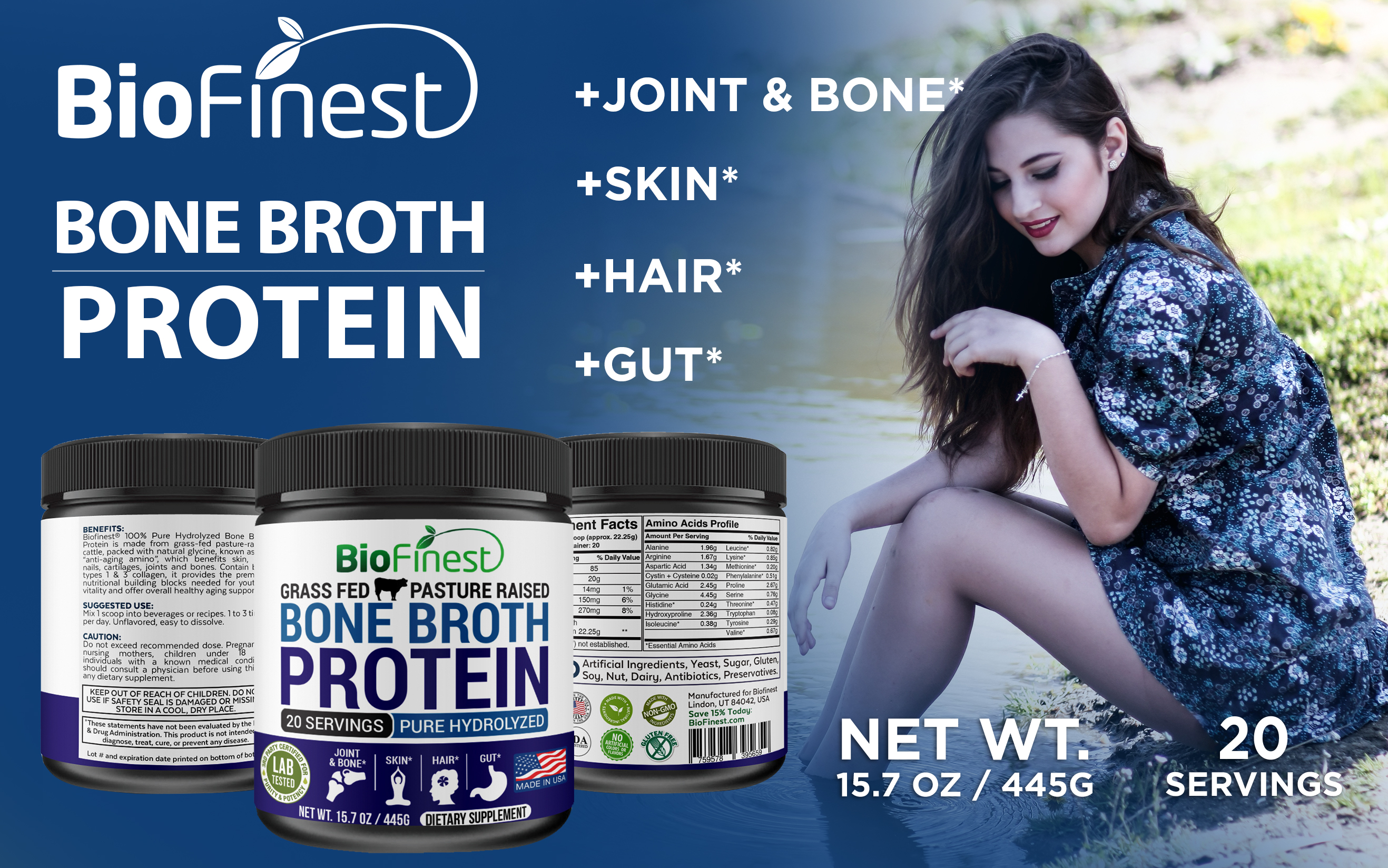 Bone Broth Protein Powder (Unflavored) 100 Grass Fed